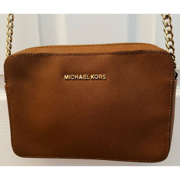 Michael Kors Jet Set East West Shoulder Crossbody Leather Bag Beown Luggage - Picture 4 of 14